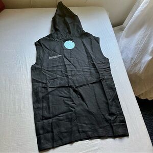 NWT PANGAIA black linen hooded sleeveless tank mini dress